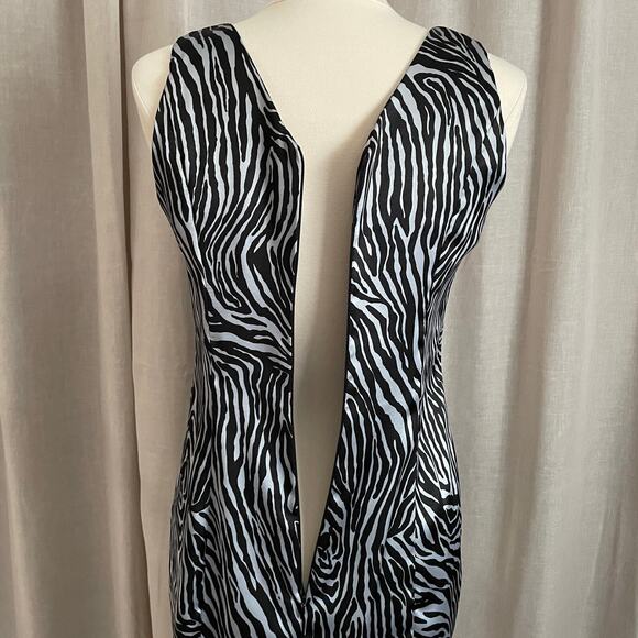 Vintage 90s Dress Size 10 Black Silver Zebra Animal Print Going Out Party Y2K - Picture 7 of 13